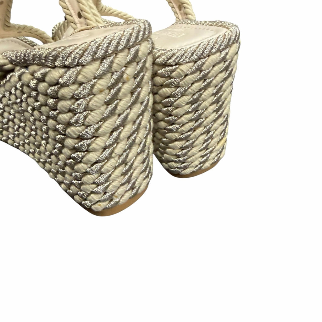 Valentino Garavani Rockstud Torchon Espadrille Caged Wedge Sandals Ivory US 9