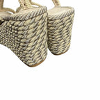 Valentino Garavani Rockstud Torchon Espadrille Caged Wedge Sandals Ivory US 9