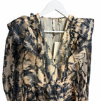 NWT Ulla Johnson Silk Adelaide Ruffled Mini Dress Abstract Fossil Print Size 0