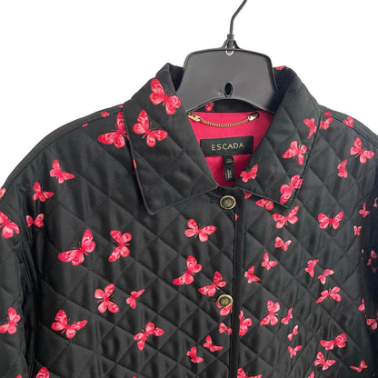 Escada Black Pink Butterfly Print Button Up Quilted Jacket Womens Size 38 / US 8