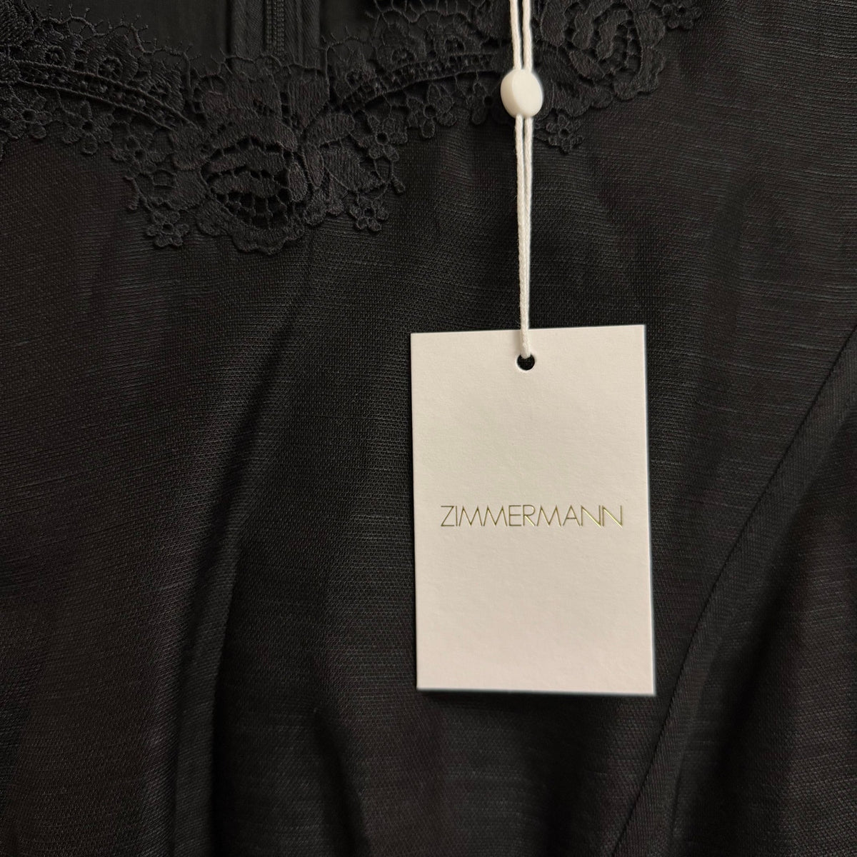 NWT Zimmermann Hypnotic Lace Trim Belted Linen Silk Mini Dress Black US 4
