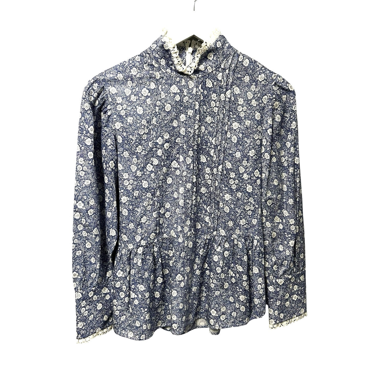 NWT See By Chloe Blue White Floral Print High Neck Blouse Womens 36 US 4 Modest