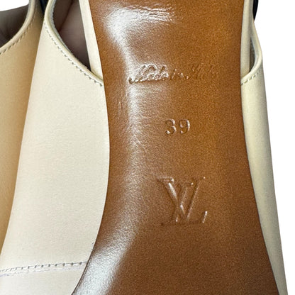 NEW Louis Vuitton Cream Black Calf Leather Allure Slingback Pump Womens 39