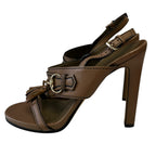 Gucci Brown Leather Horsebit Tassel Emily Slingback Heels Womens 37.5 / US 7.5