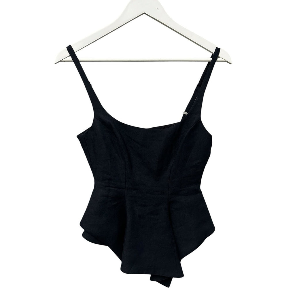 NWT KHAITE Dark Navy Handkerchief Hem Loa Peplum Linen Top Womens 2