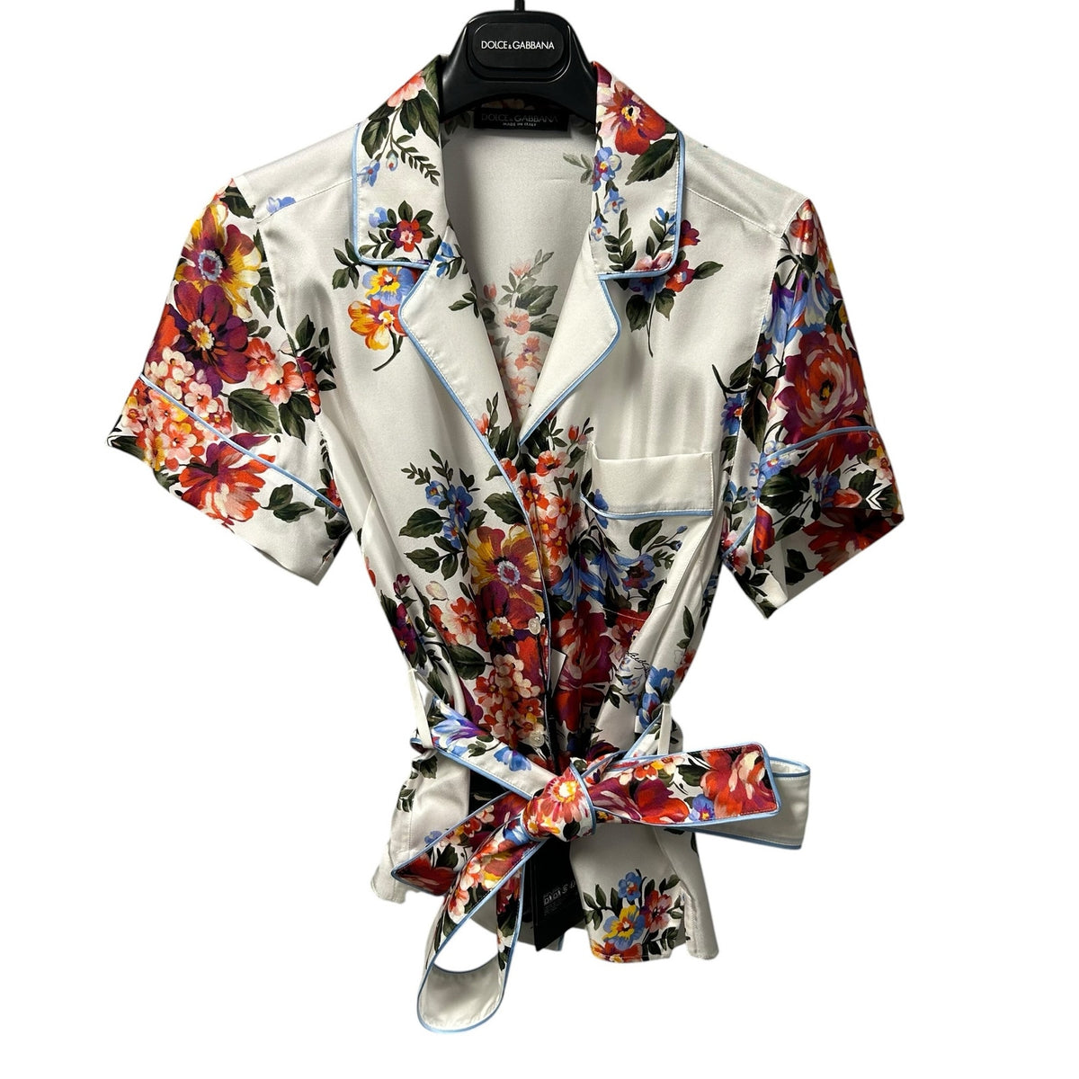 NWT Dolce & Gabbana White Multi Flower Bouquet Print Twill Vanity Shirt 36 US 0