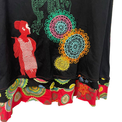 Y2K Desigual Pure Cotton Mixed Print Multicolor Pull On Skirt Womens Small