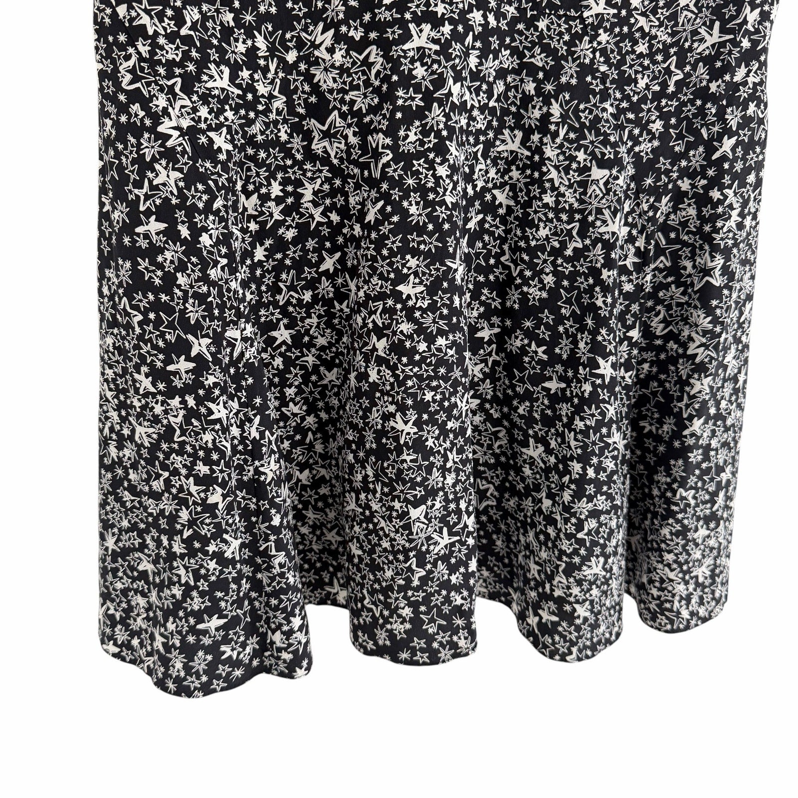 LoveShackFancy Pure Silk Black White Star Print Ruffled Mini Dress Womens 10
