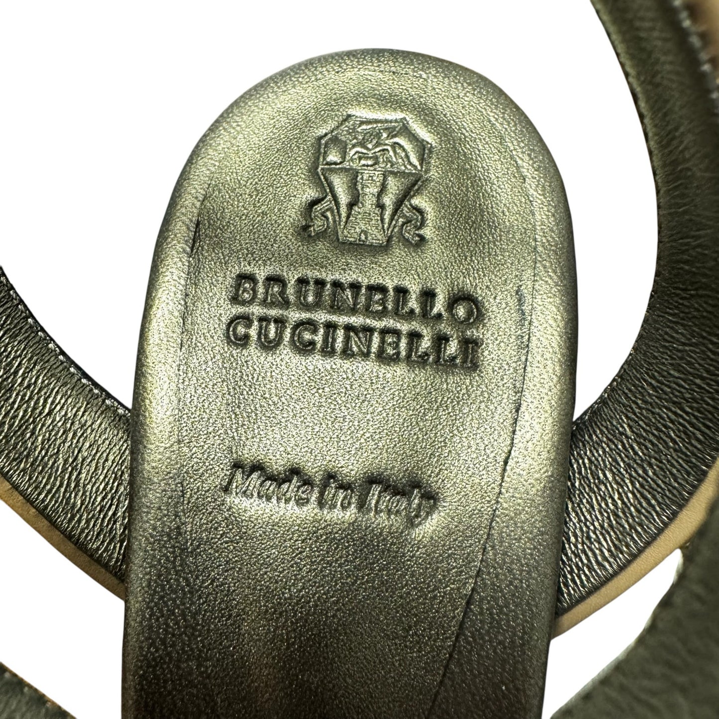 Brunello Cucinelli Tan Black Leather Espedrille Wedge Sandals Womens 9