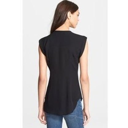Veronica Beard Black Sleeveless Lace Inset Silk Button Up Top Womens 6