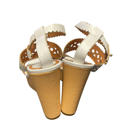 Chloe White Laser Cutout Leather Platform Wedge Sandals 38.5 / US  8