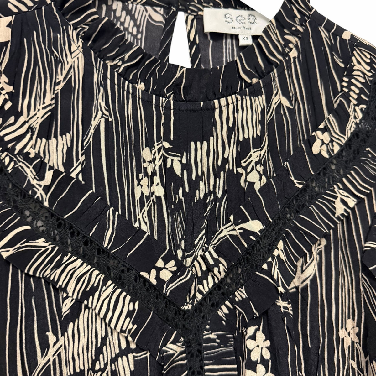 Sea New York Sunniva Mini Dress Black Beige Floral Print Size XS Boho Neutral