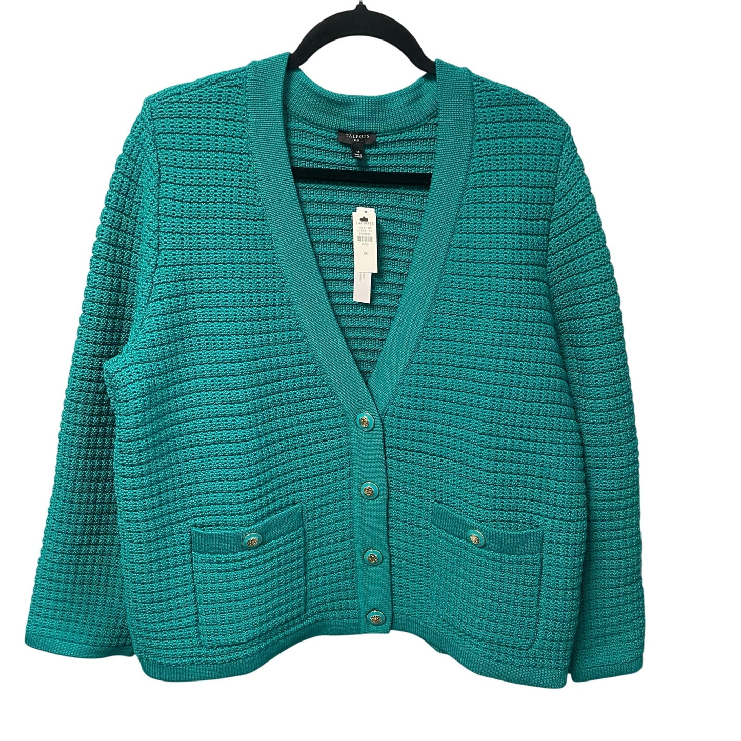 NWT Talbots Button Front Kate Cardigan in Lapis Green Knit Womens Plus Size 1X