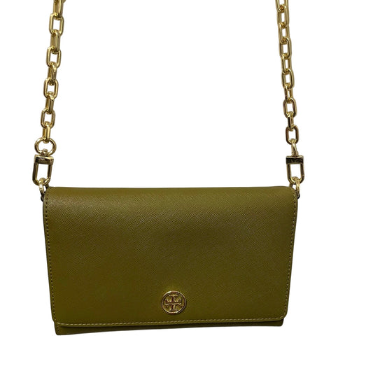 Tory Burch Convertible Gold Chain Wallet Crossbody Bag Green Leather