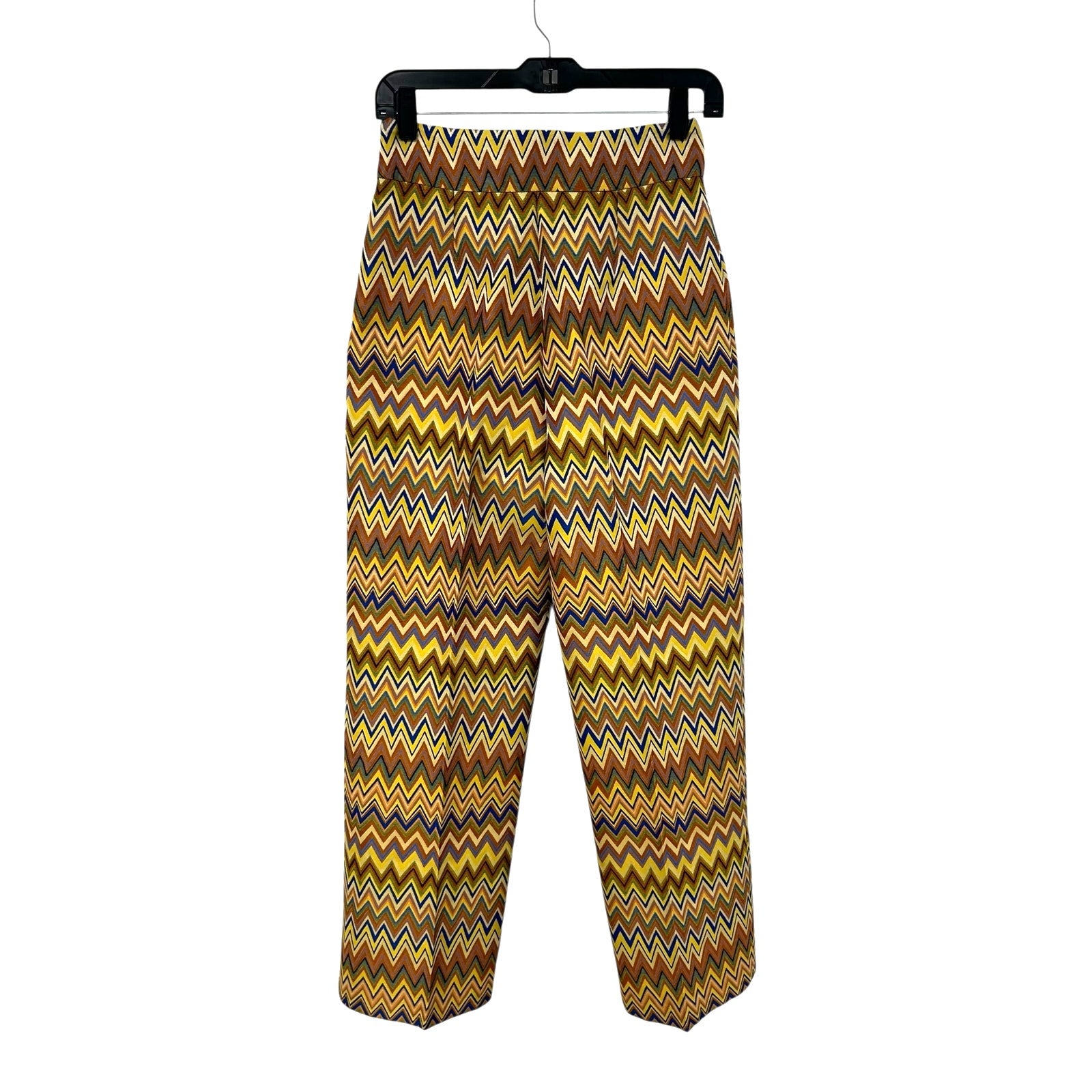 Sezane Jenson Yellow Multicolor Jacquard ZigZag Print Trousers Womens 36 / US 4