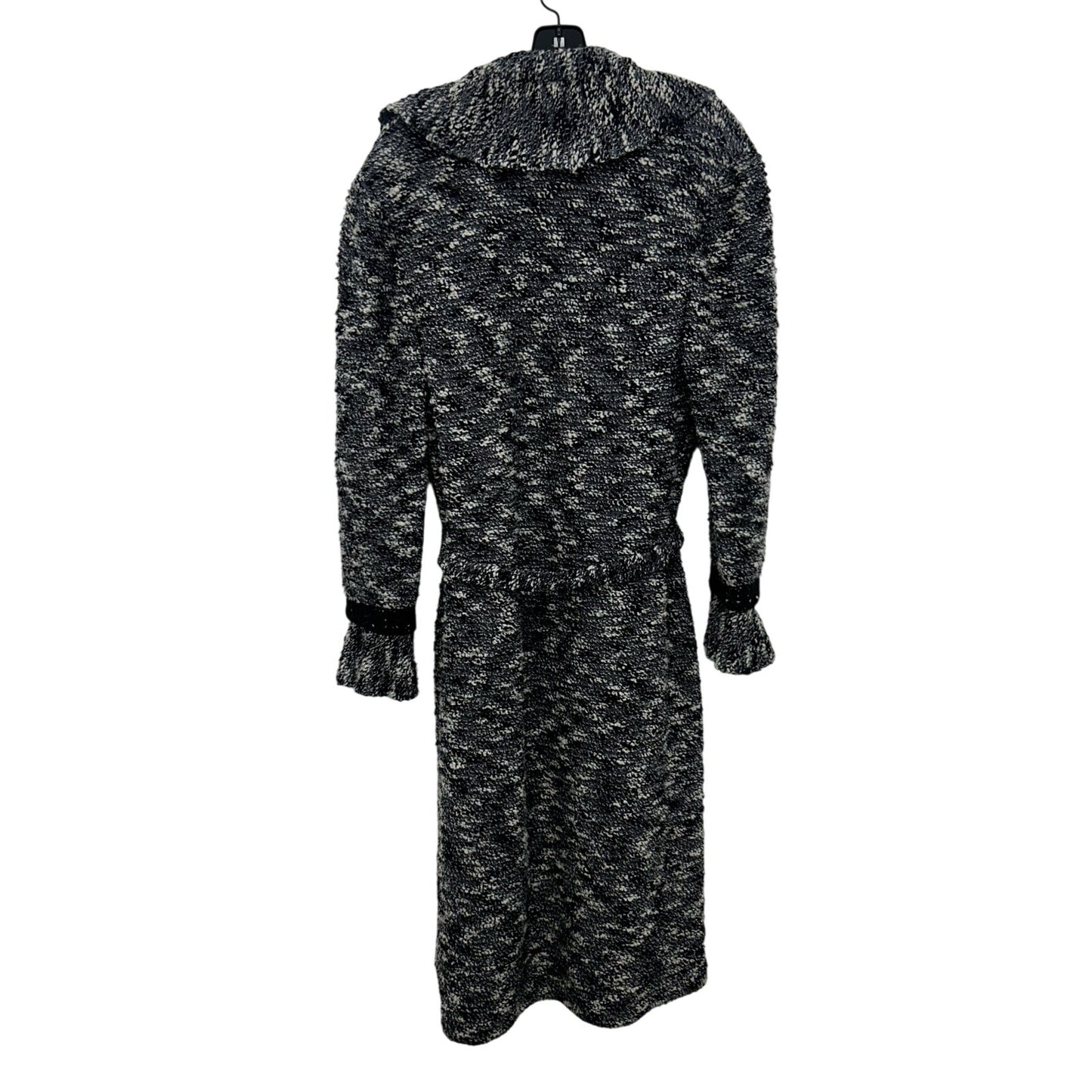 St. John Couture Grey White Black Belted Textured Long Coat Womens 12