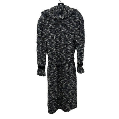 St. John Couture Grey White Black Belted Textured Long Coat Womens 12