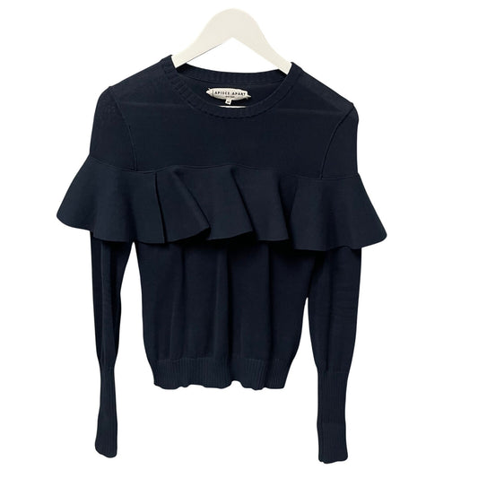 Apiece Apart Navy Ruffle Accent Knit Sweater Womens Size XS