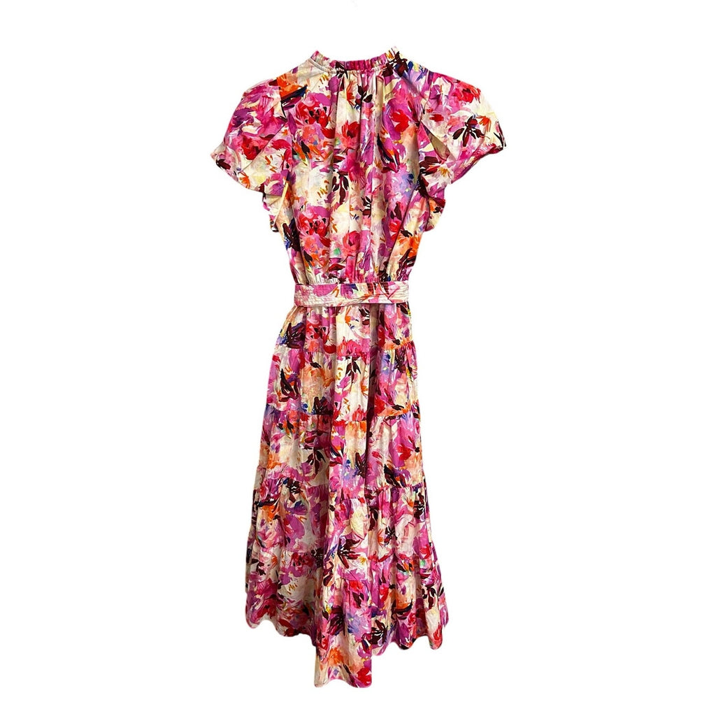 Ulla Johnson Pink Multi Azalea Vibrant Floral Print Ottilie Midi Dress Womens 4