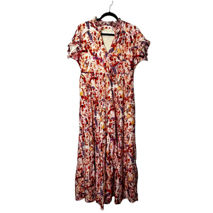 Marie Oliver Multi Color Short Sleeve V Neck Farah Tiered Maxi Dress Women Small