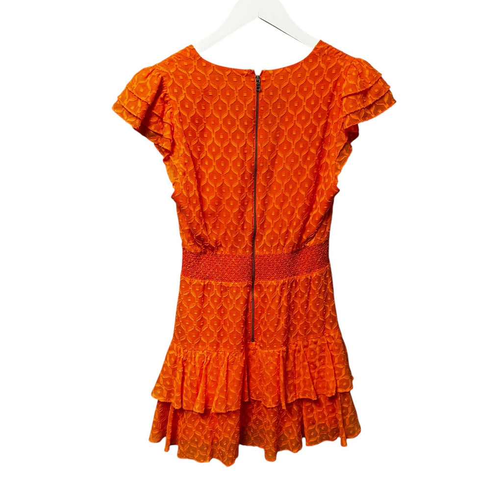 Alice + Olivia Orange Ruffle Short Sleeve Markita Ruffled Tiered Dress Womens 2