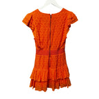 Alice + Olivia Orange Ruffle Short Sleeve Markita Ruffled Tiered Dress Womens 2