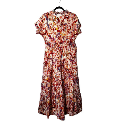 Marie Oliver Multi Color Short Sleeve V Neck Farah Tiered Maxi Dress Women Small