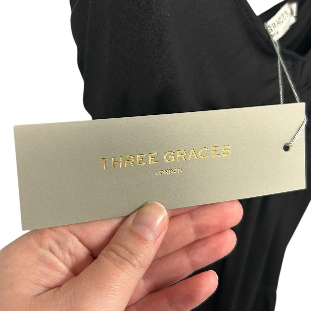 NWT Three Graces London Black 100% Silk Chloe Tiered Maxi Dress Womens 8 / US 4