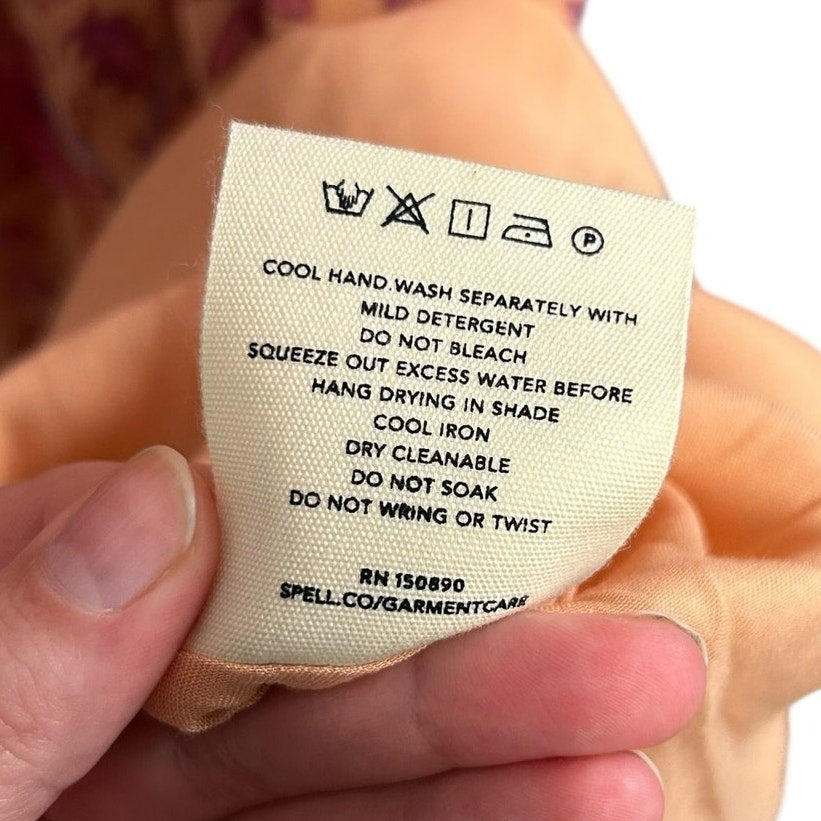 NWT Spell & The Gypsy Pink Blossom Print Folk Song Boho Midi Dress Womens XS