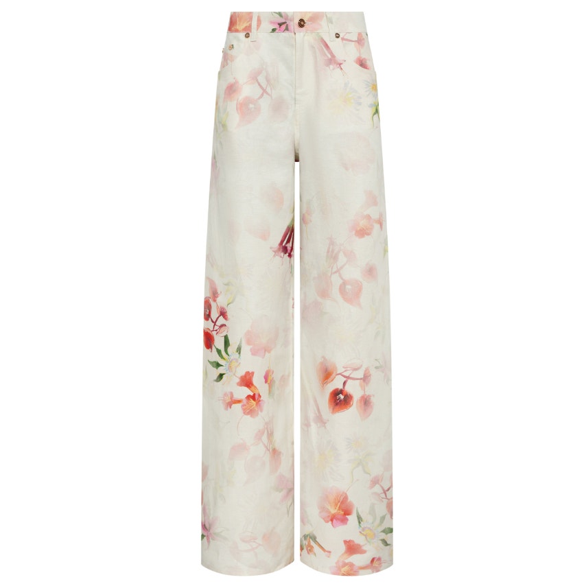 Gabriela Hearst Amoret Printed Linen Barrel-Leg Jeans Multi White Floral Size 24