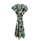 Ulla Johnson Teal Peach Delphinium Floral Print Ottilie Midi Dress Womens 4