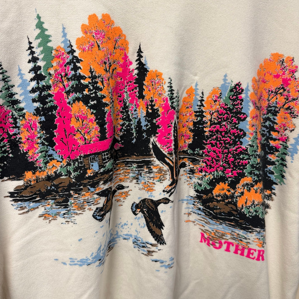 NWT Mother The Camper Sweatshirt Lake Scene Print Small Neon Cabincore Outdoor