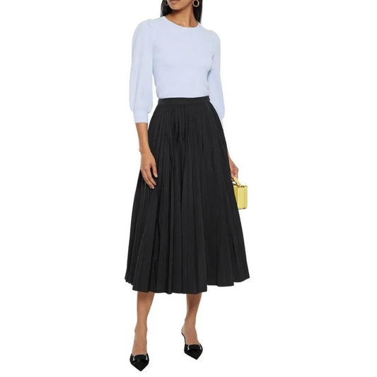 NWT Valentino Black Cotton Blend Pleated Wrap Midi Skirt Womens 40 / US 4