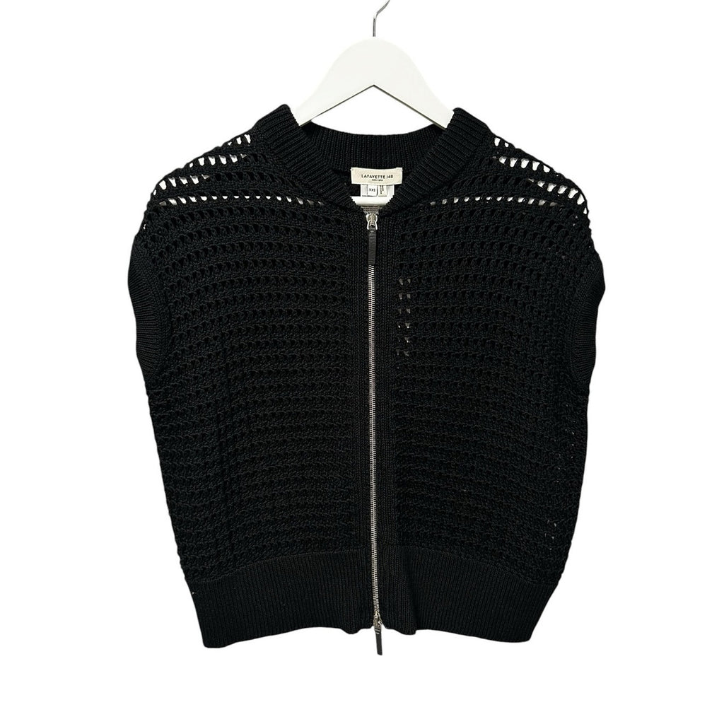 NWT Lafayette 148 Black Knit Sleeveless Front Zip Sweater Womens XXS