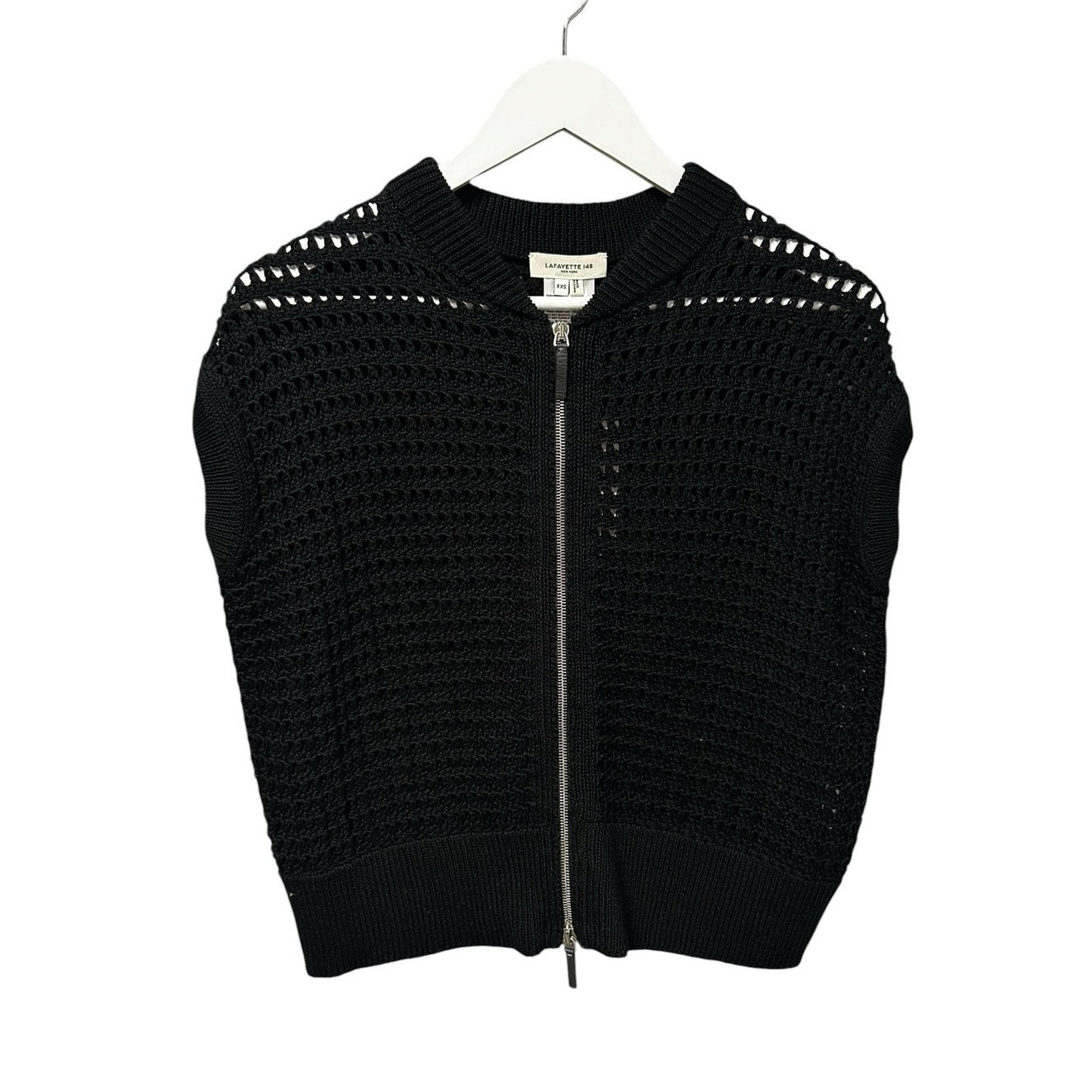 NWT Lafayette 148 Black Knit Sleeveless Front Zip Sweater Womens XXS