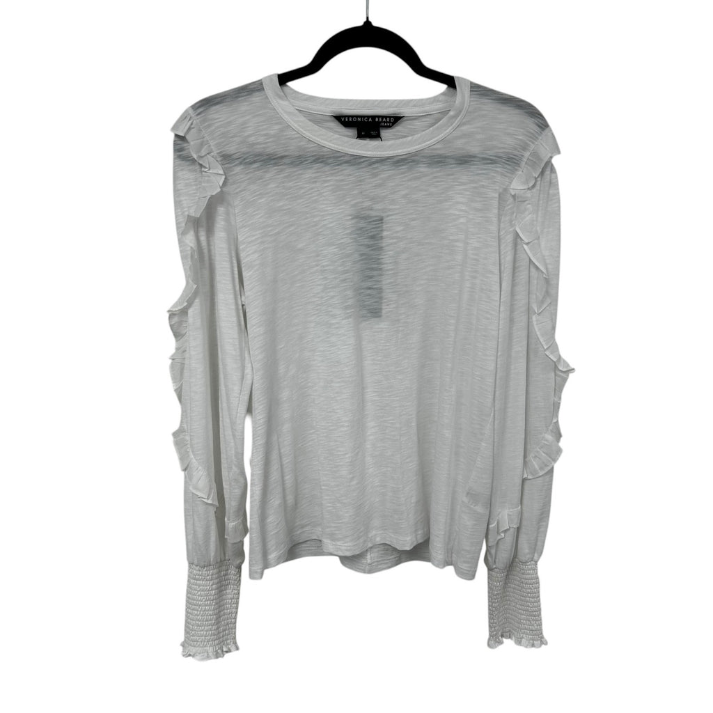 NWT Veronica Beard White Osage Ruffled Long Sleeve Jersey Top Womens Medium