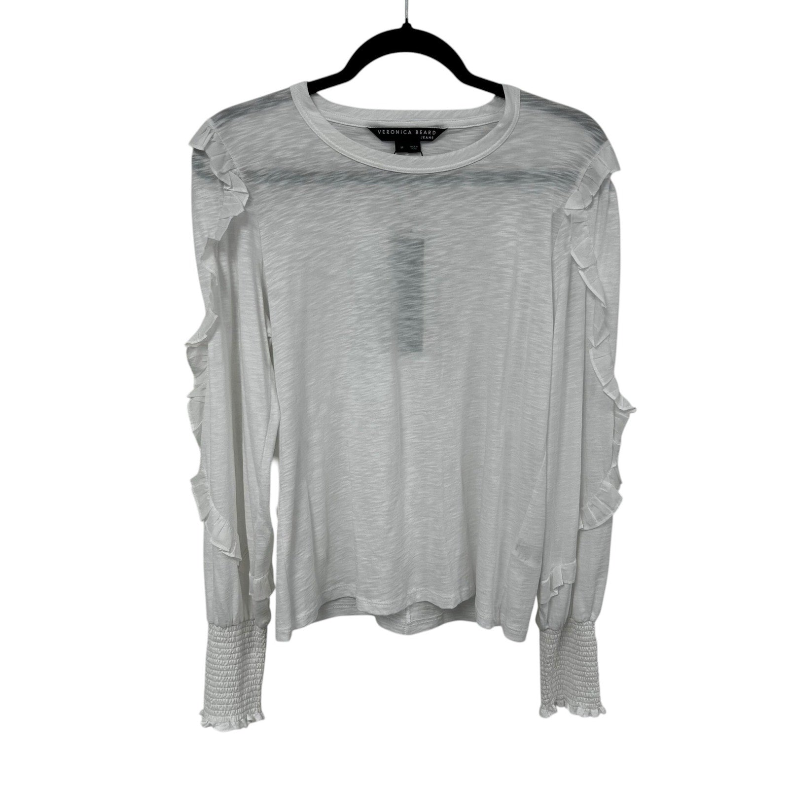 NWT Veronica Beard White Osage Ruffled Long Sleeve Jersey Top Womens Medium