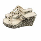 Valentino Garavani Rockstud Torchon Espadrille Caged Wedge Sandals Ivory US 9