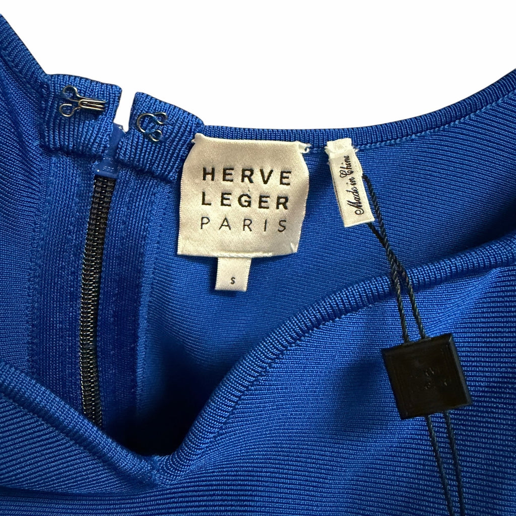 NWT Herve Leger Paris Dark Navy Cobalt Blue Color Block Bandage Dress Size Small