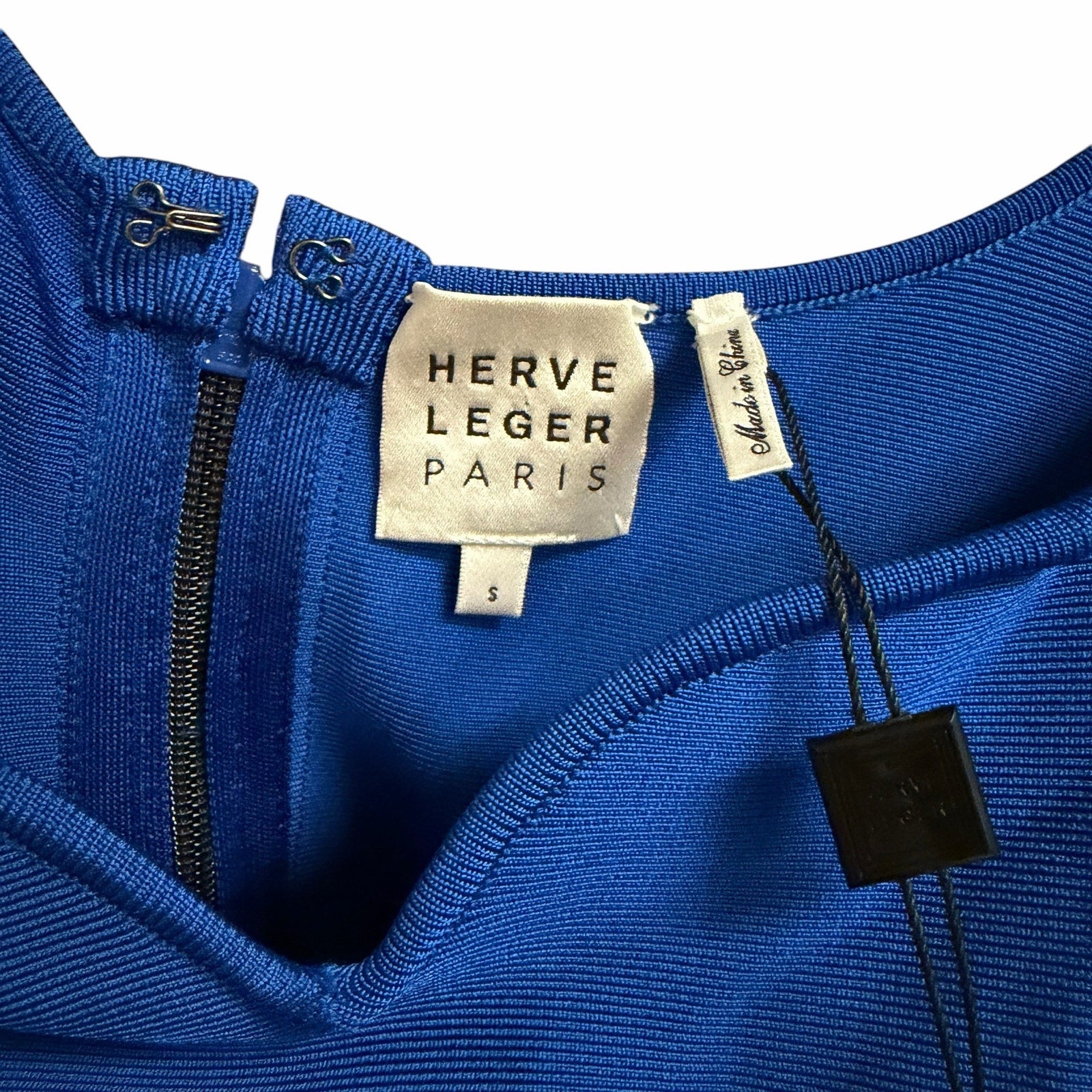 NWT Herve Leger Paris Dark Navy Cobalt Blue Color Block Bandage Dress Size Small