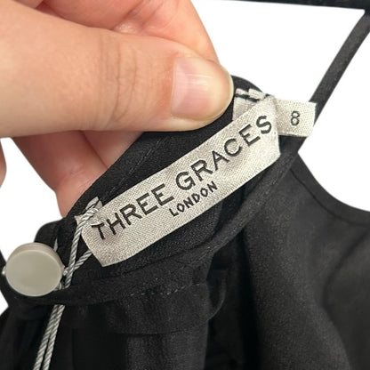 NWT Three Graces London Black 100% Silk Chloe Tiered Maxi Dress Womens 8 / US 4