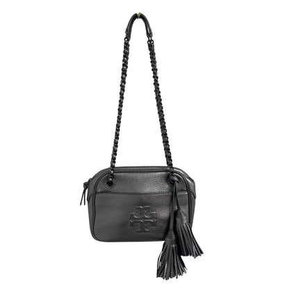 Tory Burch Thea Chain Convertible Crossbody Handbag Gunmetal Metallic Leather