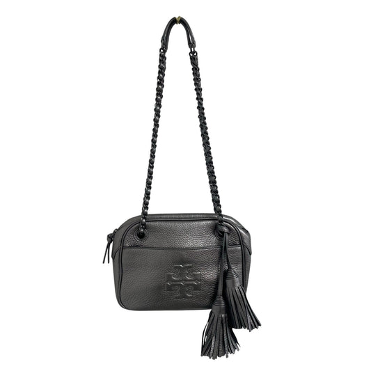 Tory Burch Thea Chain Convertible Crossbody Handbag Gunmetal Metallic Leather