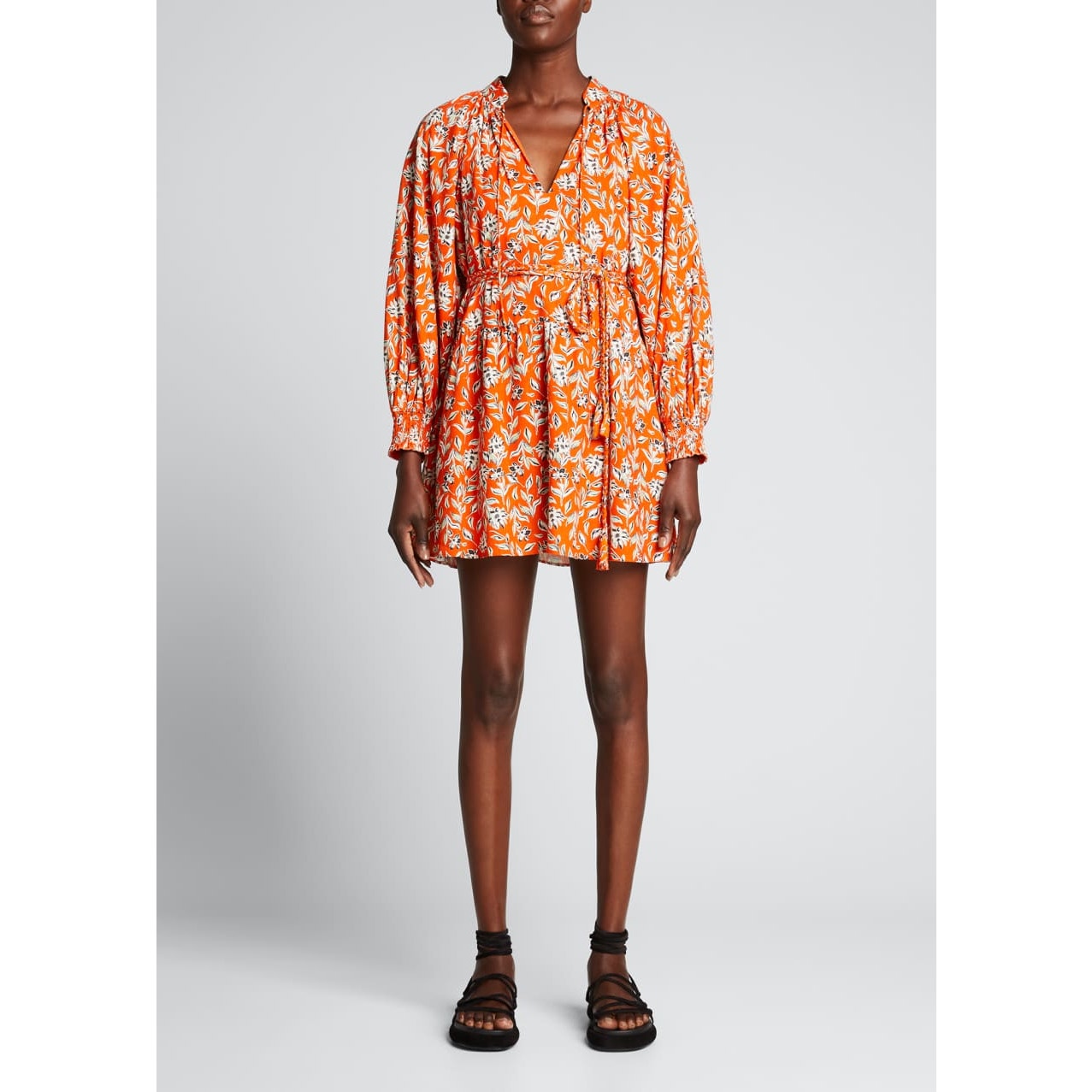 Alice + Olivia Lilian Floral Print Mandarin-Collar Mini Dress w/ Belt Womens 14
