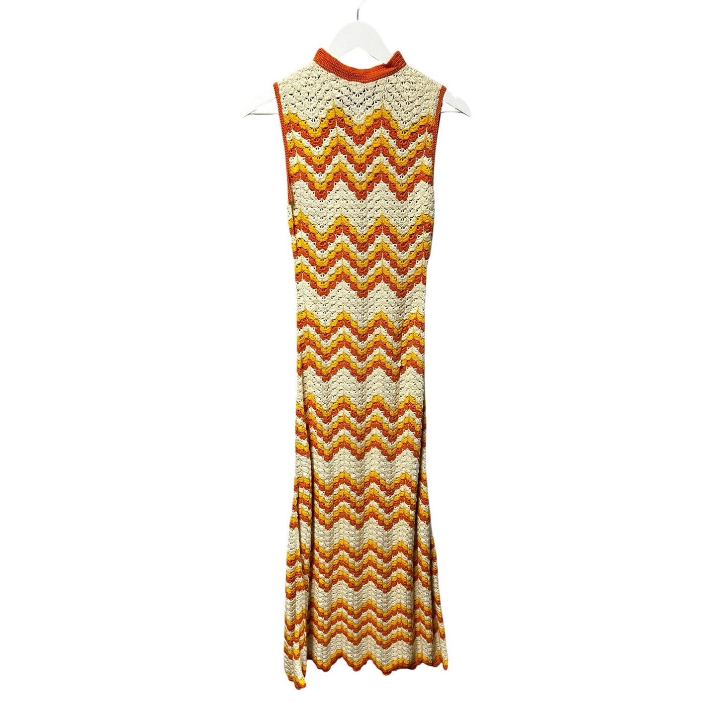 NWT ESCVDO Ivory Yellow Orange Huayna Crochet Knit Maxi Dress Womens Small
