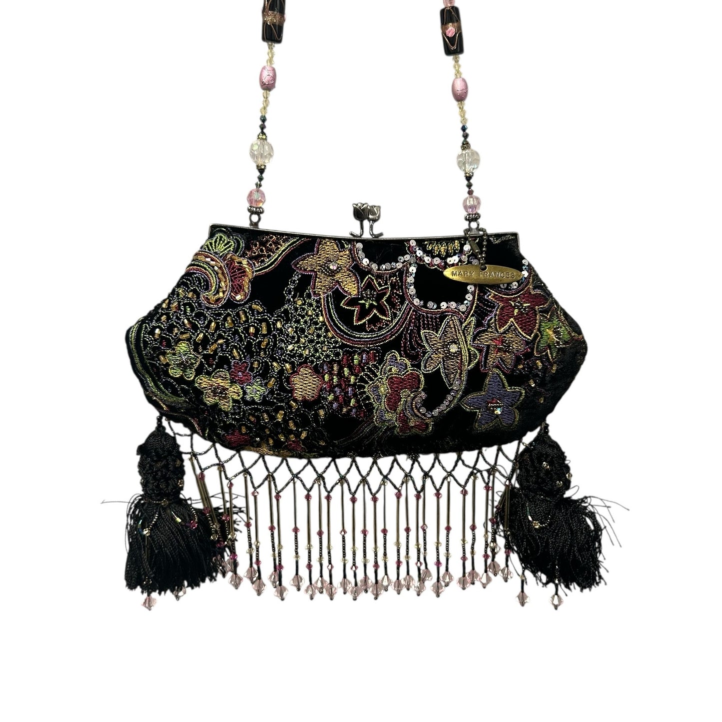Vintage Mary Frances Sequin Rhinestone Embellished Beaded Fringe Evening Bag