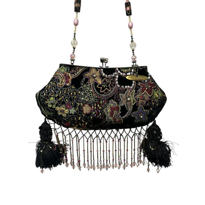 Vintage Mary Frances Sequin Rhinestone Embellished Beaded Fringe Evening Bag