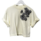 NWT Ulla Johnson Crème Cove Top with Floral Applique Embroidery Womens P / XS