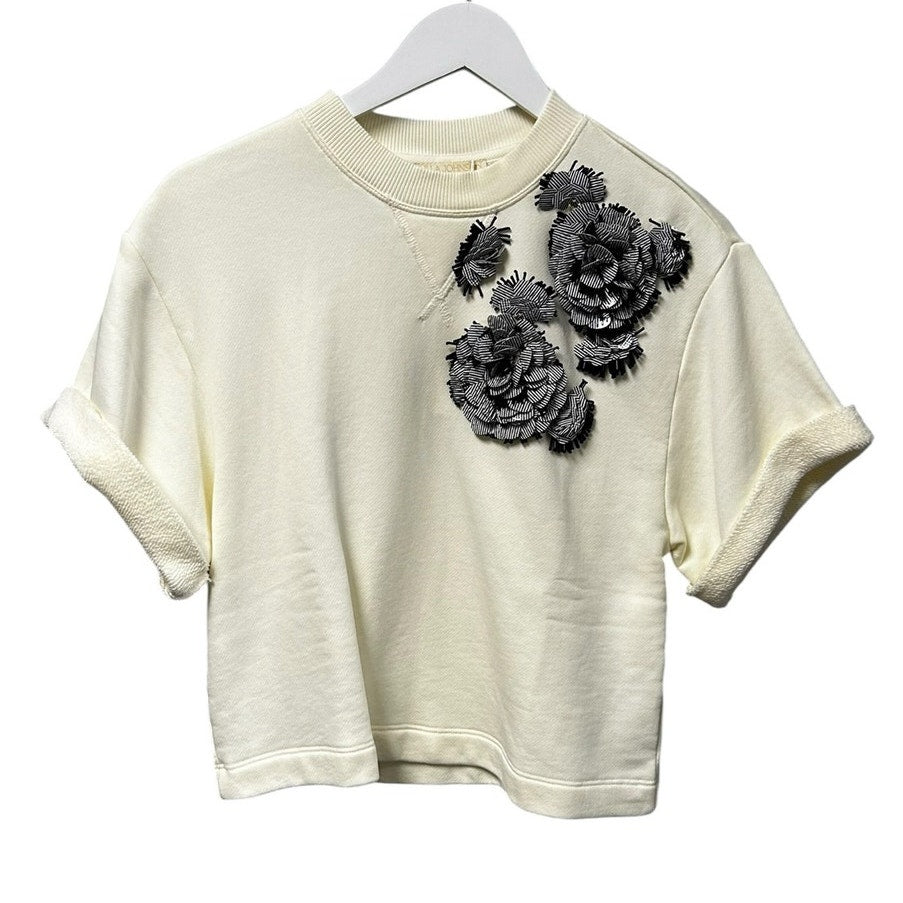 NWT Ulla Johnson Crème Cove Top with Floral Applique Embroidery Womens P / XS