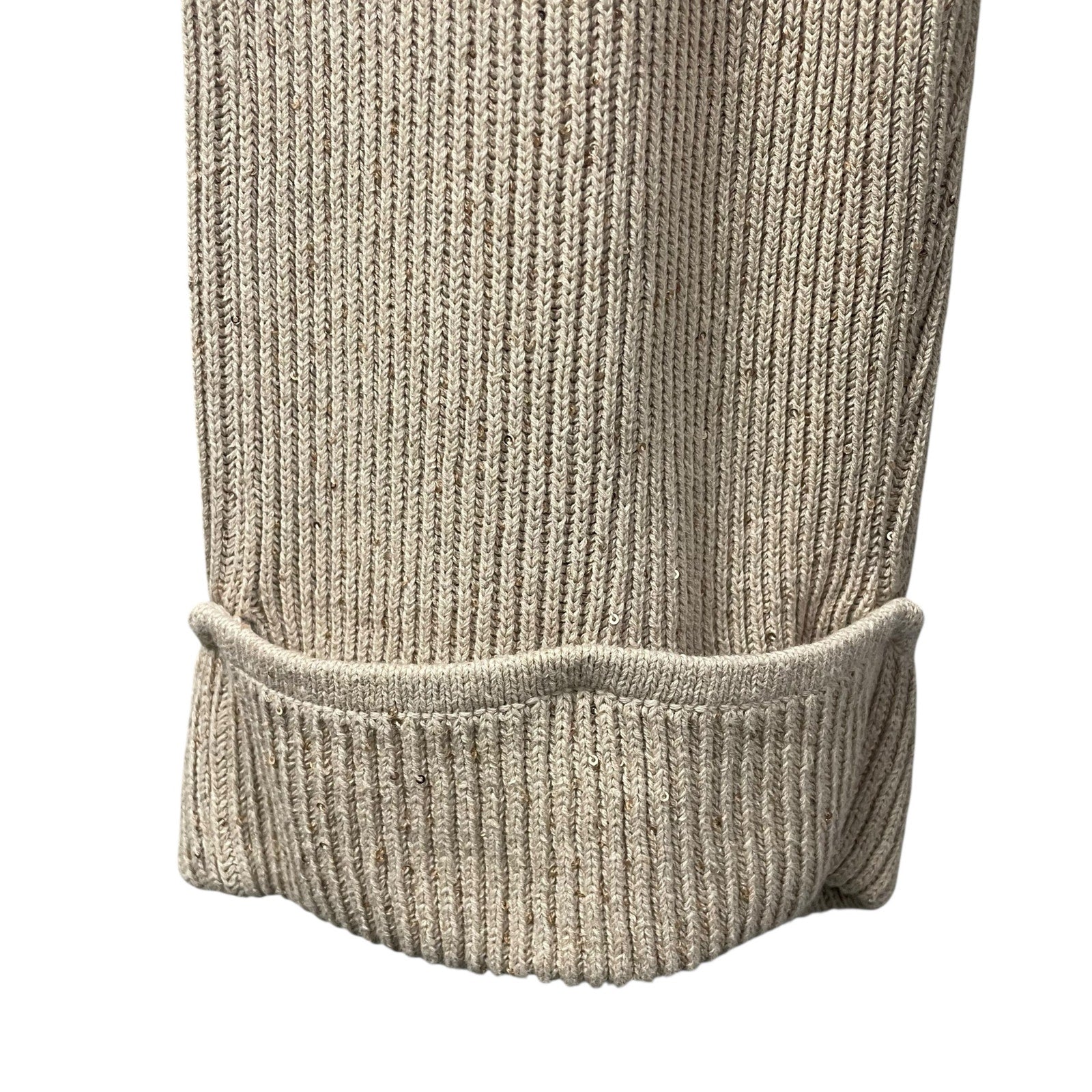 Brunello Cucinelli Dazzling Rib Knit Trousers in Neutral Beige Sequin Womens XS
